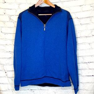 Tommy Bahama Blue Black Flip-side Reversible Quarter Zip Sweater Size Medium